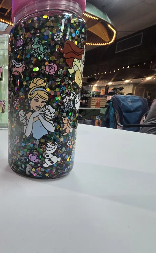 Glitter kids tumbler featuring a princess-themed design