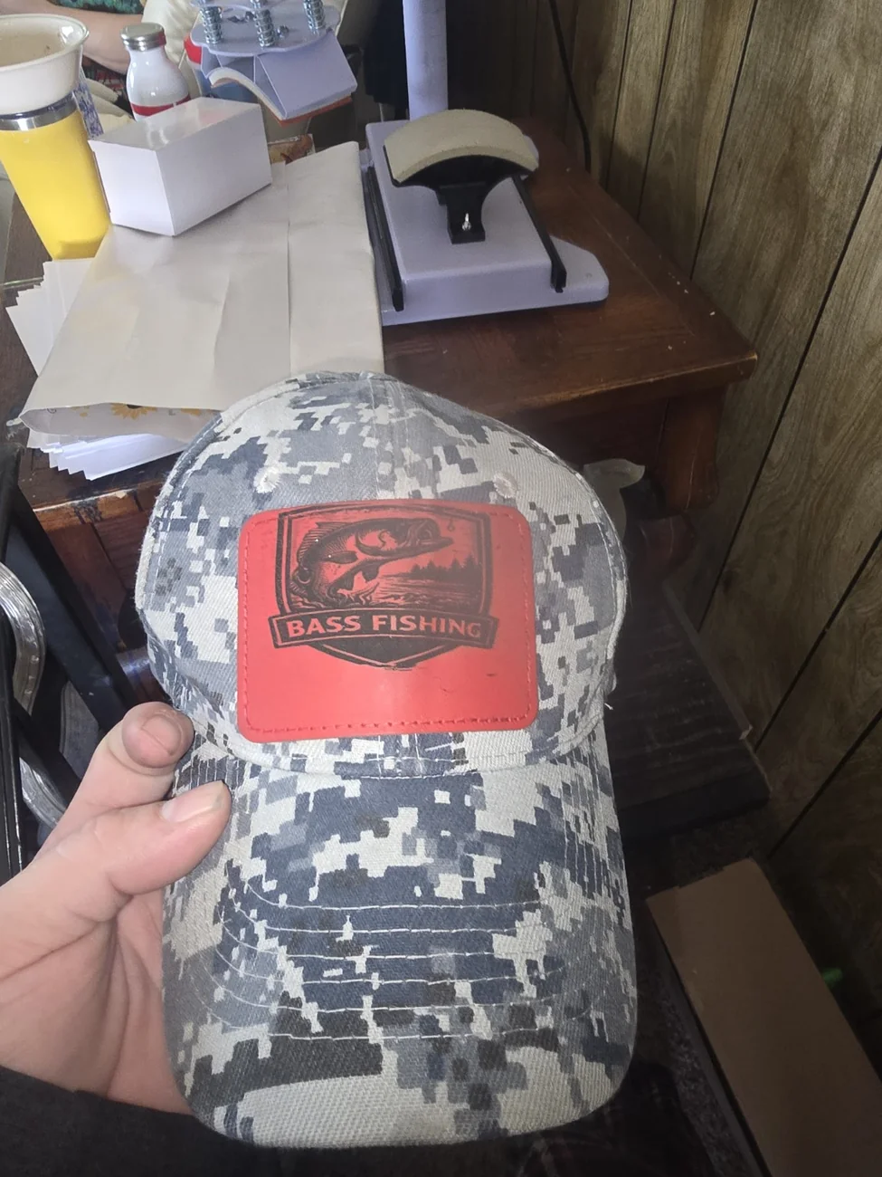 Camouflage bass fishing custom patch hat